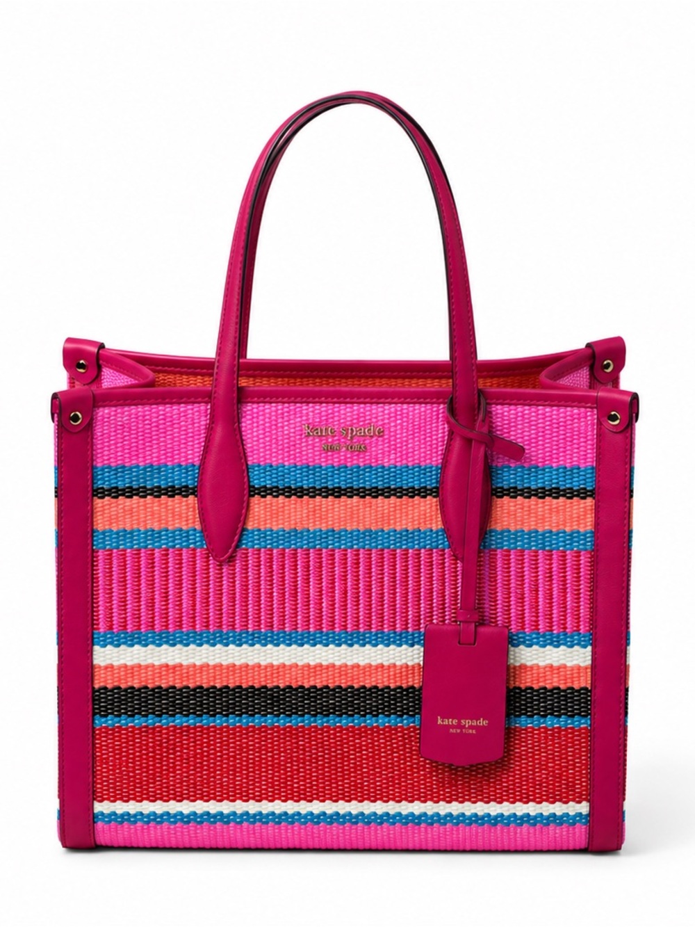Kate Spade Market Woven Stripe Medium Tote Pink Multicolor w/ Dust Bag - Picture 4 of 4